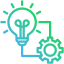 Lightbulb with a gear and arrows, representing end-to-end implementation